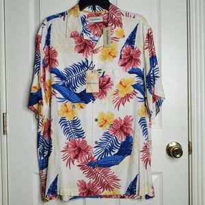 Caribbean NWT men's button down shirt  Hawaiian beach hibiscus silk large